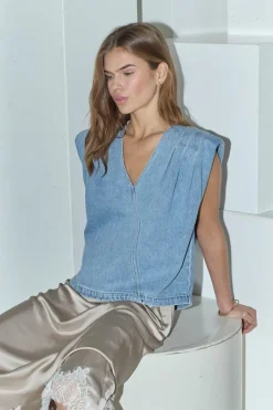Co´Couture Ajacc Wrap Deni Top 45125 | Set|T-Shirts & Toppar