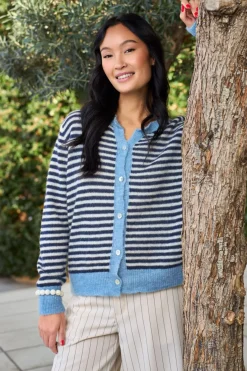 Black Colour Bcdell Striped Knit Cardigan 1245 | Cardigans