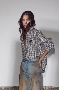 Haute L'Amitié Habutton Down ini Check hirt H10719 | Blusar & Skjortor