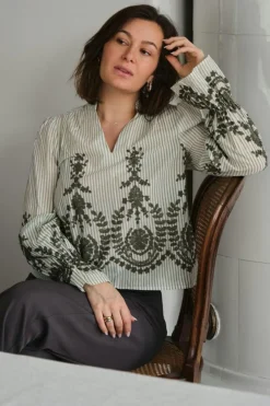 Neo Noir Nnamara Stripe Emb Blouse 163363 | Blusar & Skjortor