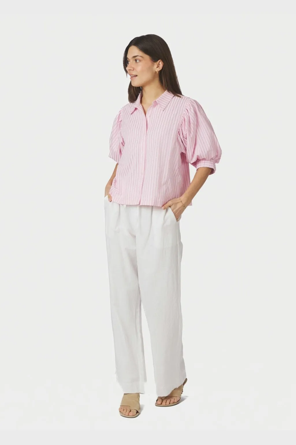 Nnetta Soft Stripe Stone Shirt 166416