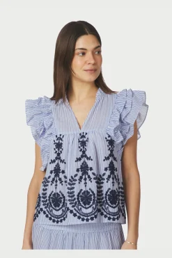 Neo Noir Nnjayla Stripe Embroidery Top 168997 | T-Shirts & Toppar