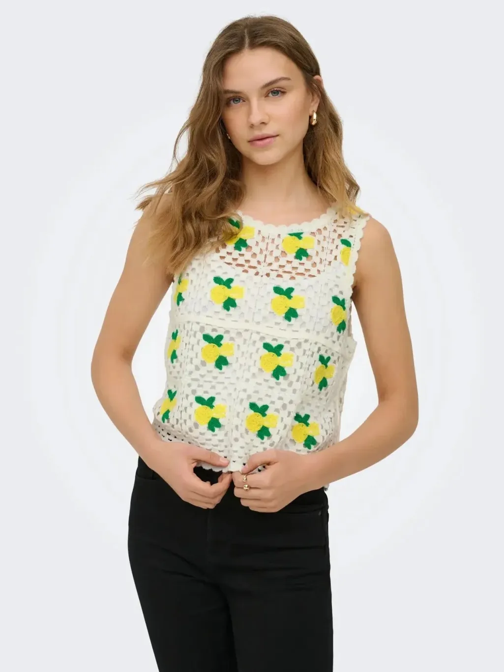 Onlemma Sl O-Neck Crochet Top Knt