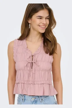 Onlgoa S/S Linen Bl Frill Top Cc