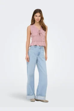 Onlgoa S/S Linen Bl Frill Top Cc
