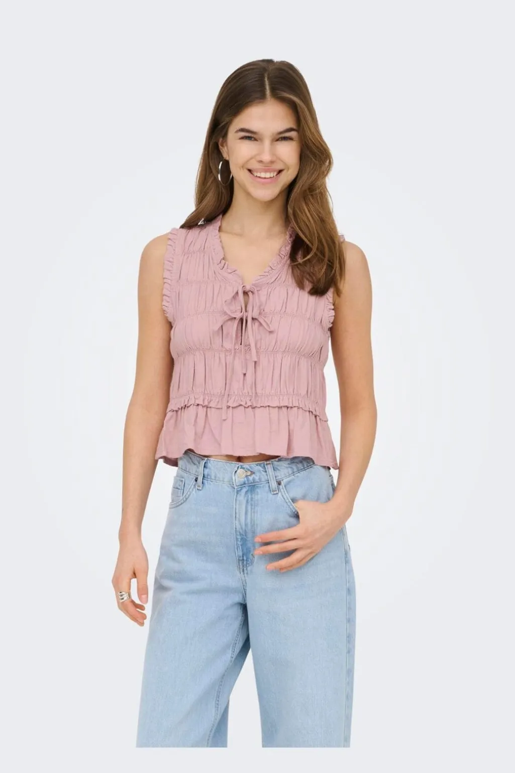 Onlgoa S/S Linen Bl Frill Top Cc