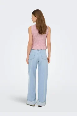 Onlgoa S/S Linen Bl Frill Top Cc