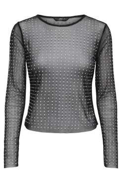 Onlhilen Ls Rhinestone Mesh Top