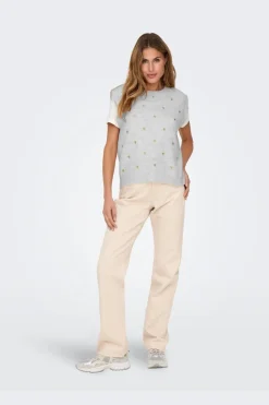 Only Oneody Ebroidery O-Neck Knt | Västar