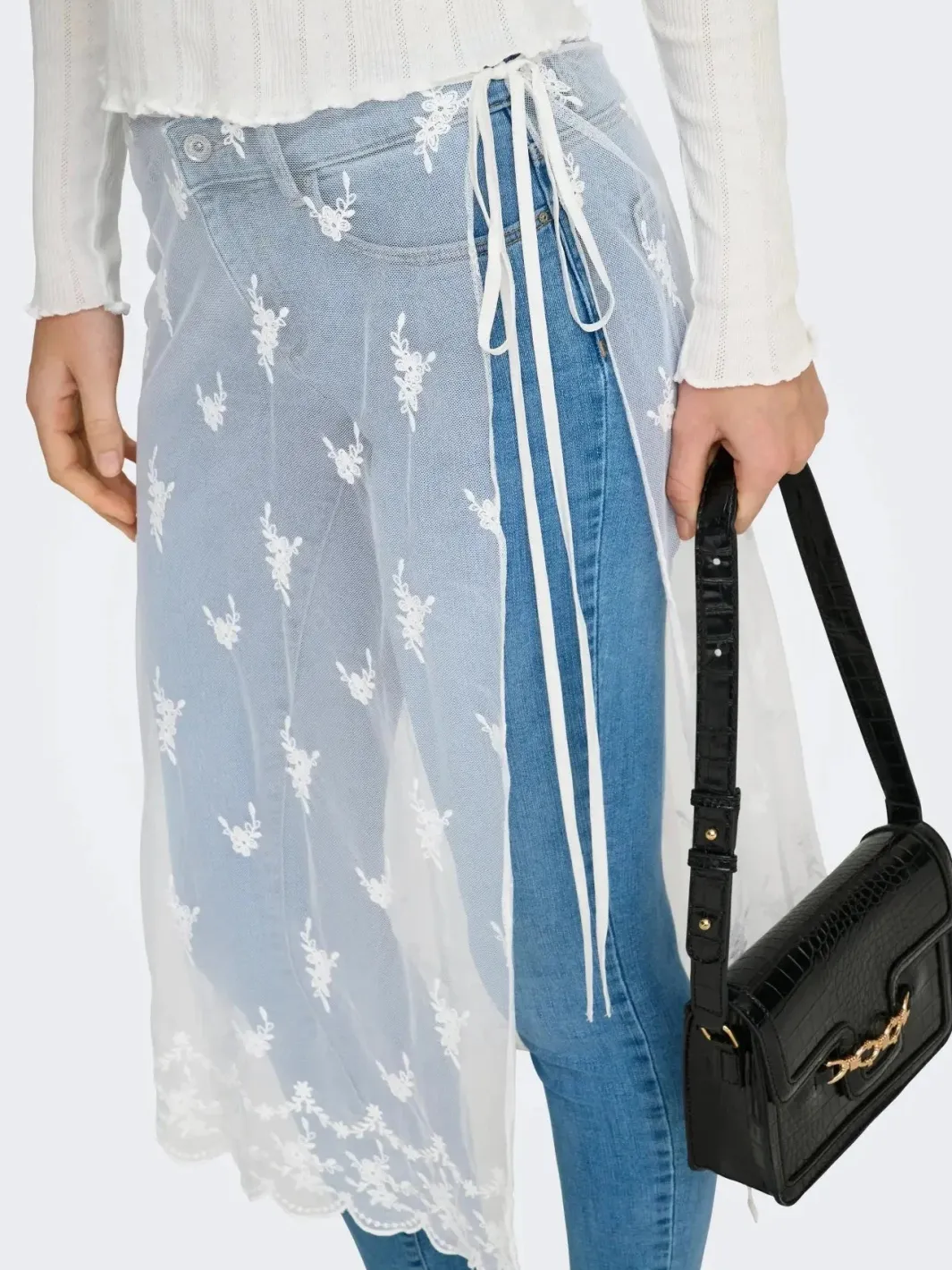 Only Onlsafea Midi Mesh Lace Tie Skirt | Kjolar