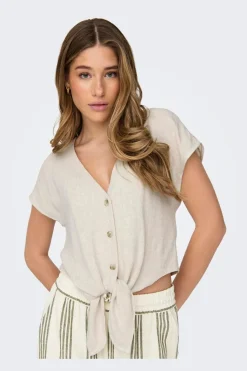 Onlsiesta Ss Knot Lin Bl Shirt