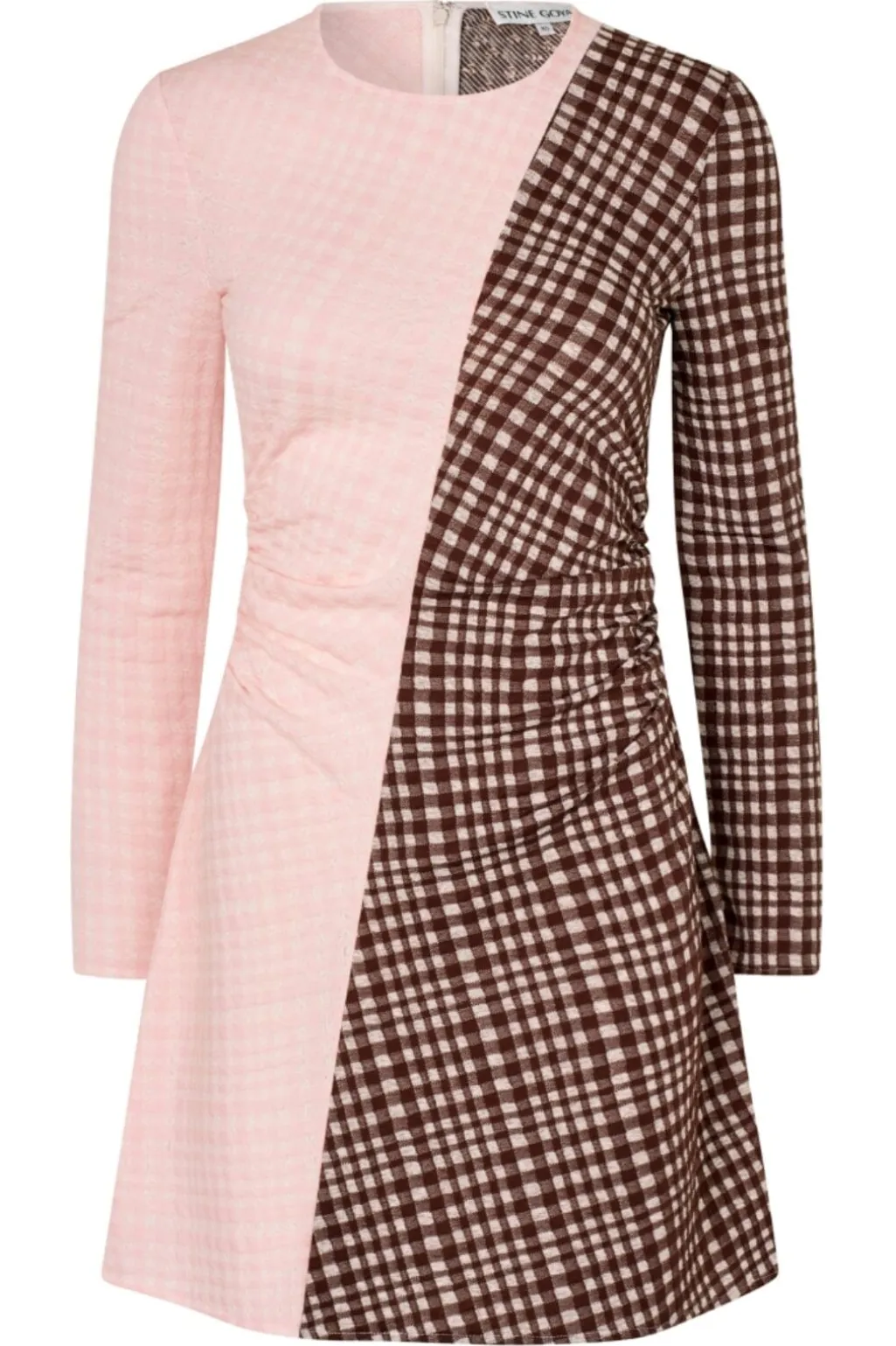Sg2118 Checkered Jersey, Ruched Waist Short Dresssg-aw25-d157-2118