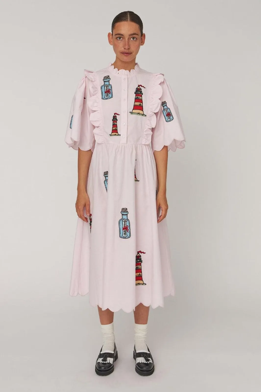 Stella Nova Snembroidered Midi Dress With Scallopseb61-4430 | Klänningar