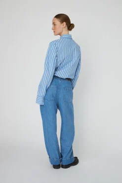Snwashed Blue Mid-waist Pants With Scallop Edgewd54-6325
