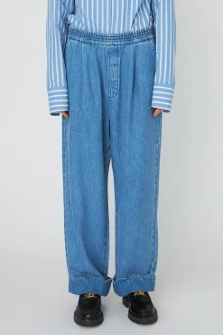 Snwashed Blue Mid-waist Pants With Scallop Edgewd54-6325