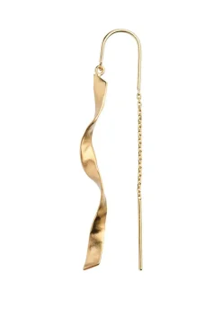 Stlong Twisted Hammered Earring With Chain Goldenen