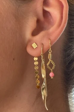 Stlong Twisted Hammered Earring With Chain Goldenen