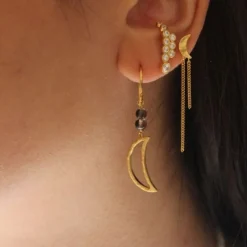 Stpetit Bella Moon Earring With Two Chains