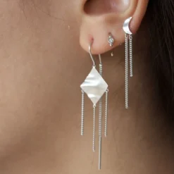 Stine A Stpetit Bella Moon Earring With Two Chains Silver | Örhängen